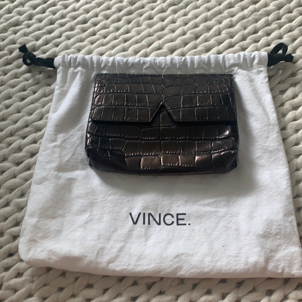 VINCE. Black Croc Clutch